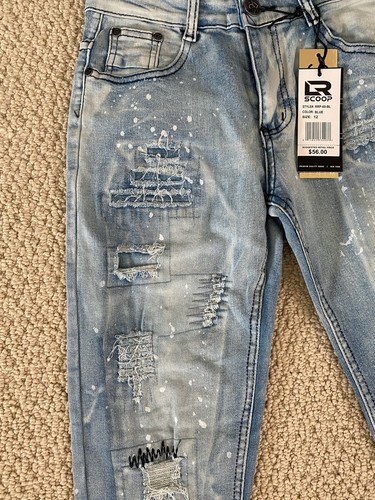NWT Boy's LR Scoop RRP60 Light Blue Distressed Rip Paint Skinny Jeans SIZES 4-14 - Picture 6 of 10