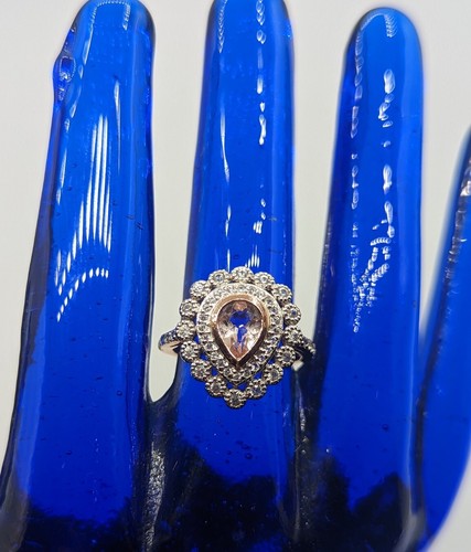 Sterling Silver 925 Rose Gold Plated Teardrop Pear Double Halo Ring Size 6 - 第 4/13 張圖片