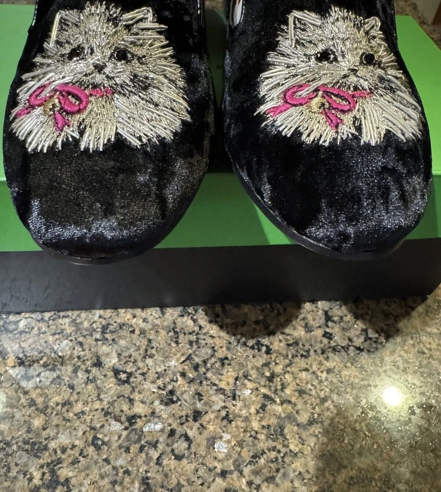 Mocassim Kate Spade Cat Whiskers preto camurça bordado - Tamanho 9.5 - Novo na caixa - Imagem 4 de 4