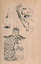 Lion Squirting Water 2 x 2 3/4" Rubber Stamp, Animal Stamp, Lion Stamp