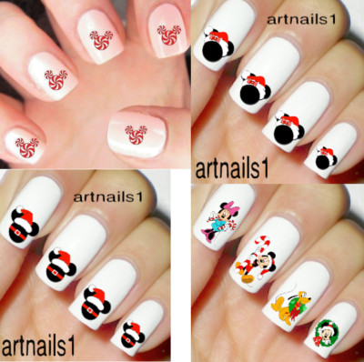 Disney Christmas Nails Santa Mickey Minnie Mouse Holiday Nail Art Decals 200+