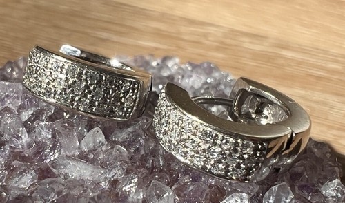 14K White Gold Diamond Huggie Hoop Earrings – 0.35 Carats, 1.2mm SI1-GH Diamonds - Picture 15 of 16