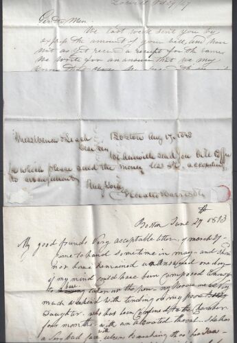 US 1813 1848 THREE BOSTON MASS FOLDED LETTERS DIFFERENT CANCELS IN RED LETTERS - Picture 3 of 3