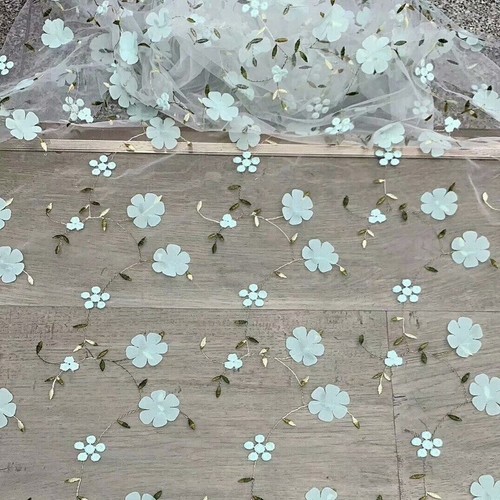 1M DIY Embroidery 3D Floral Lace Mesh Fabric Soft Flower Wedding Dress Cloth Sew - Picture 17 of 19