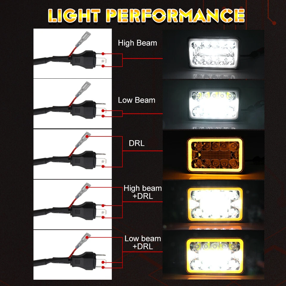 4PCS 4x6 LED Headlights Hi-Lo Beam For Cadillac Eldorado 1975-1985 Ford Mustang - Image 3 of 4