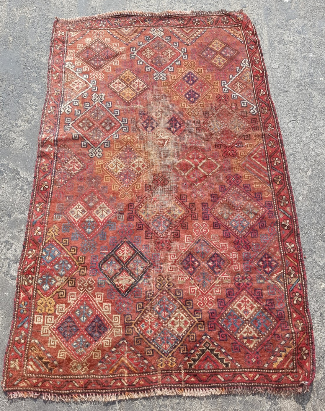 Vintage Hand Made Traditional Rug Oriental Wool Multicolor Carpet 156x96 cm