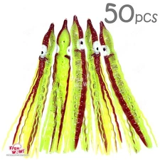 50pcs Fish WOW!® 5" Squid Skirt Octopus Hoochies Crinkle trolling Yellow lures