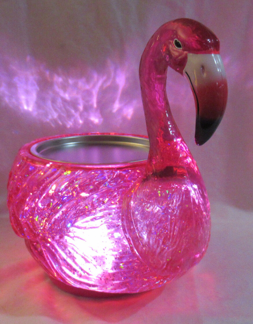 Bath & Body Works 3-Wick Candle Holder WATER GLOBE FLAMINGO Hot