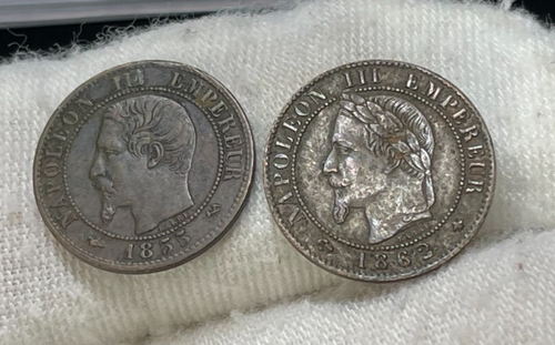 Lote de 2 monedas de un centavo de Francia de 1855 y 1862 excelente estado alto valor - Imagen 7 de 8