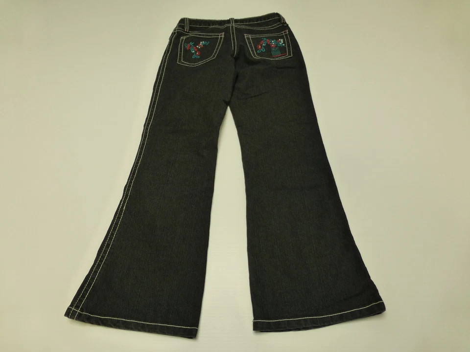 Jeans Pumpkin Patch feminino tamanho 11 bordado floral preto ótimo estado - Imagem 2 de 3