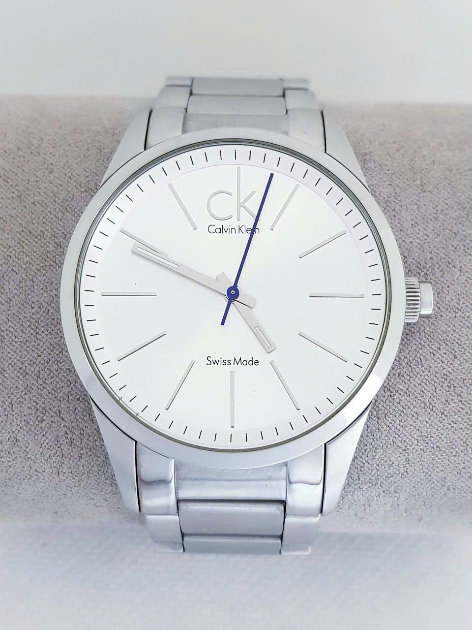 Calvin Klein Swiss Made Mens Watch with Minimalist Silver Dial