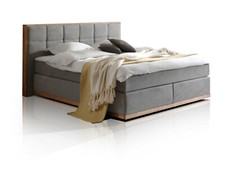 Boxspringbett Doppelbett Bett Grau Eicherahmen LEVANTOS 200x200 Härtegrad H2/H4