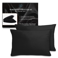 2 x Black Waterproof Pillow Cases Protect from Oil, Silicone  Waterbased Lube
