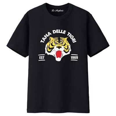 HERREN T-Shirt TIGER Tigerman Cartoon 80er Jahre Tigerhöhle weiß schwarz