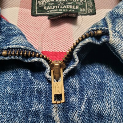 ジャケット・アウター POLO RALPH LAUREN 91-B DENIM JACKET Vtg Polo Country Ralph Lauren Buffalo Check Plaid Lining Denim 91