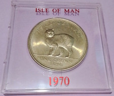 1970 Queen Elizabeth II Isle of Man Manx Cat One Crown coin in Case
