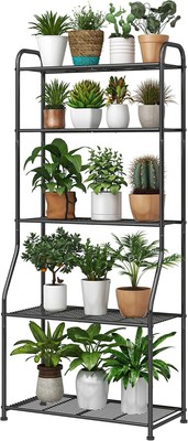 Sturdy 5-Tier Iron Plant Stand - Space-Saving Solution for Home and Garden