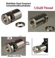 Stainless Steel Compact Low Concussion 1/2x28 TPI Muzzle Brake F 223 556 5.7x28