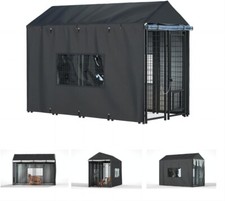 Outdoor Dog Kennel Cover - 8.1'D x 4.1'W x 6'H, Black