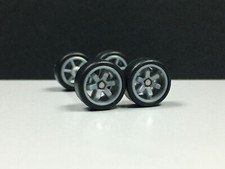 R183 Hot Wheels 1/64 Set Real Riders TE37 Silver JDM Axle Rubber TIRES RIMS