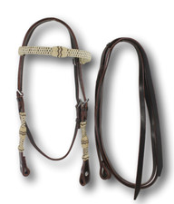 D.A. Brand Latigo Leather Headstall  Reins w/Fancy Rawhide Braiding JI-HS-21090