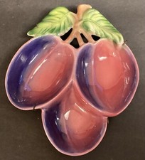 Vintage MCM Ceramic Purple Plum Shaped Tray, Bowl or Wall Hanger Made in USA