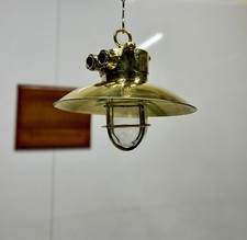 Heavy Old Brass Polish Ceiling Hanging Light Battle Ship Fixture with Big Shade