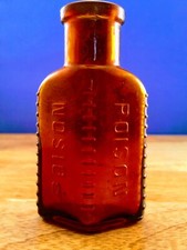 TRIANGULAR AMBER POISON BOTTLE #67 RARE COLLECTIBLE ANTIQUE VINTAGE GLASS