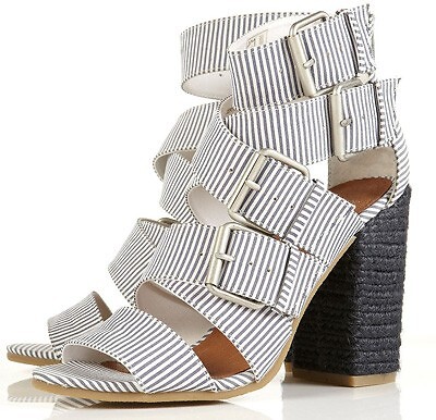 UNWORN NEW TOPSHOP RAFFIA MULTI STRIPE CANVAS BUCKLE SANDAL HEELS. SZ UK 7 / 40 - Picture 1 of 10