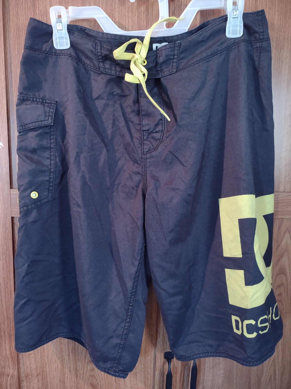 Men's Swim Trunks: by DC Shoes; Black Shorts w/ Yell… - Gem