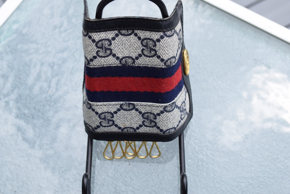 GUCCI VINTAGE BLUE MONOGRAM 6 KEY HOLDER CASE - Used by nice GUCCI VINTAGE BLUE MONOGRAM 6 KEY HOLDER CASE - Used by nice