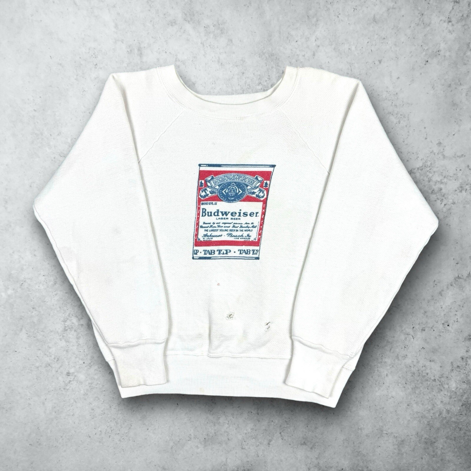 Vintage 60s Budweiser Beer Novelty Crewneck Sweatshirt White Small USA