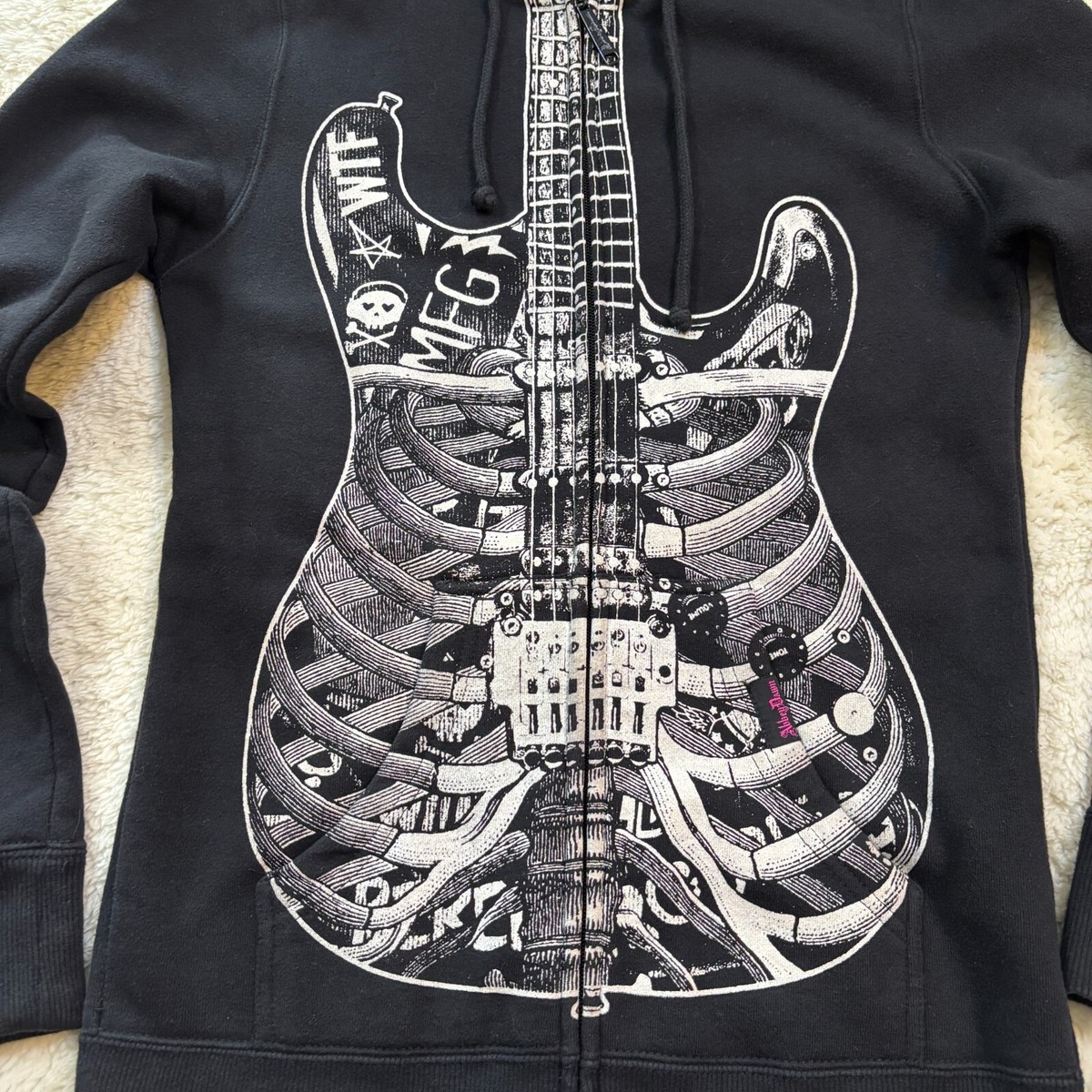 AVRIL LAVIGNE Abbey DAWN S size Zip Hoodie Bone Guitar Used