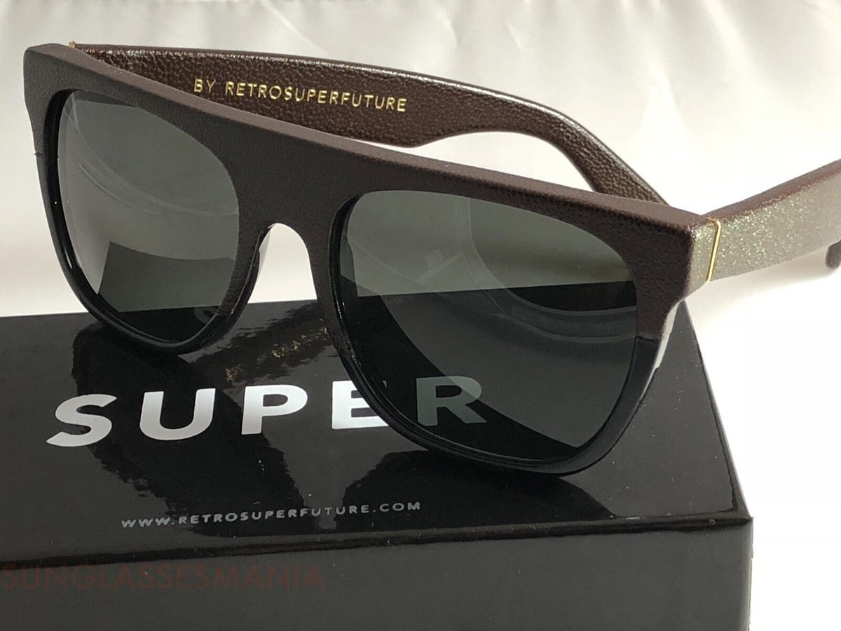 RetroSuperFuture Flat Top Leather Acetate Frame Sunglasses 862