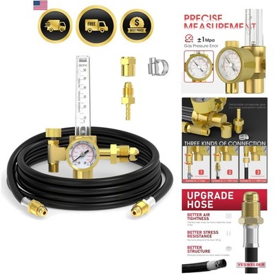 Welding Gas Regulator Flow Meter with Gas Hose, Leak-Proof Argon CO2 Pressure...
