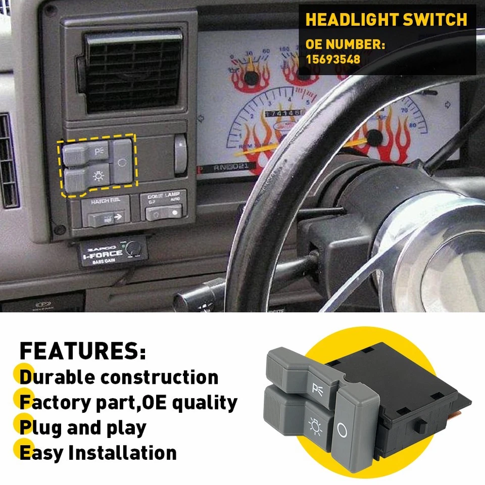 Nuevo interruptor de luz de faro para camioneta Chevrolet y GMC C1500 C2500 C3500 1990-1994 Foto 4 de 4