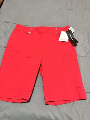 89th + Madison Women s Bermuda Shorts Red L Mid Rise Stretch Pockets Knit