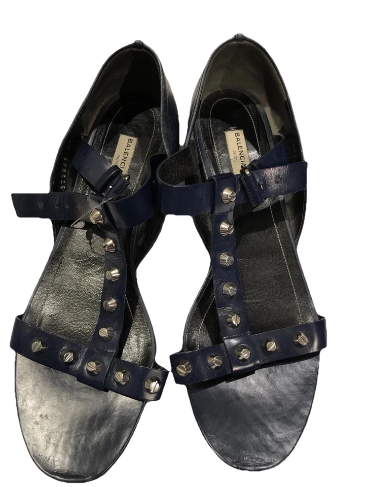 Sandália Mocassim Balenciaga City Flats 40.5 Azul 9.5 Arena Prata Tachas Balé