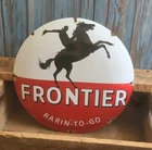 Vintage Frontier Gas Porcelain Metal Domed Sign Cowboy on Rearing Horse