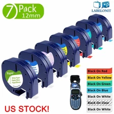 7PK Dymo Letratag Refill 91331 91330 White Plastic Label Tape 12mm LT-100H 1/2"