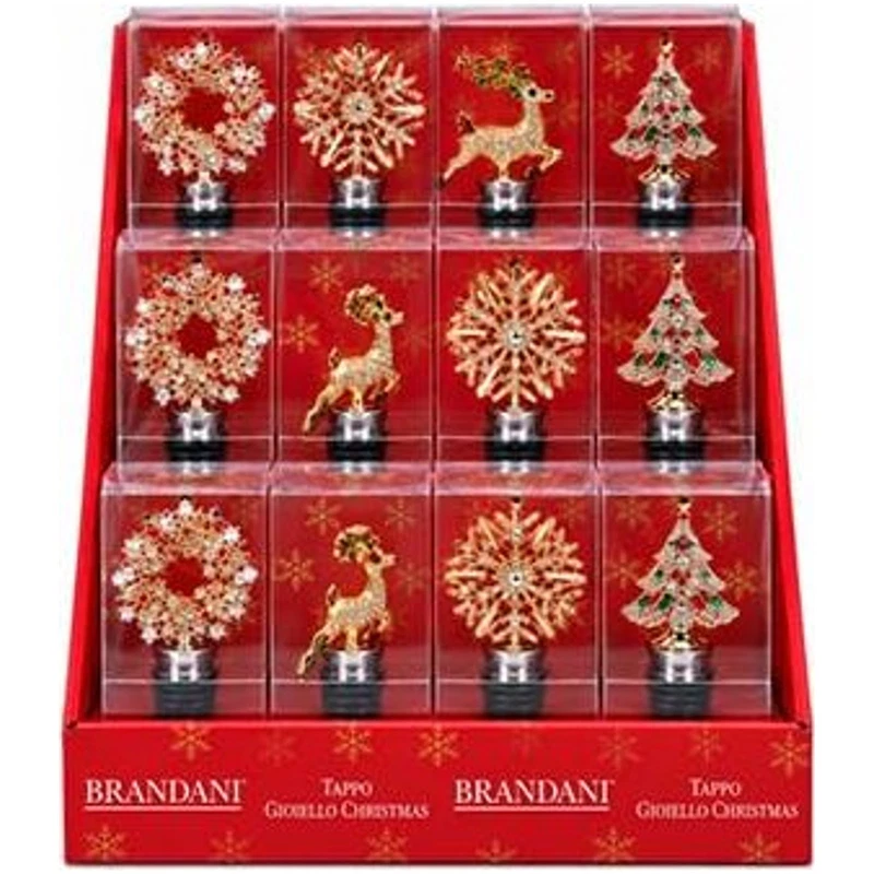 Tappo Bottiglia Vino Natale Gioiello BRANDANI Christmas Vetro Decori Assortiti