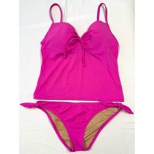 Victoria's Secret Push Up Tankini Bikini Set Neon Pink 34C Medium Y2K