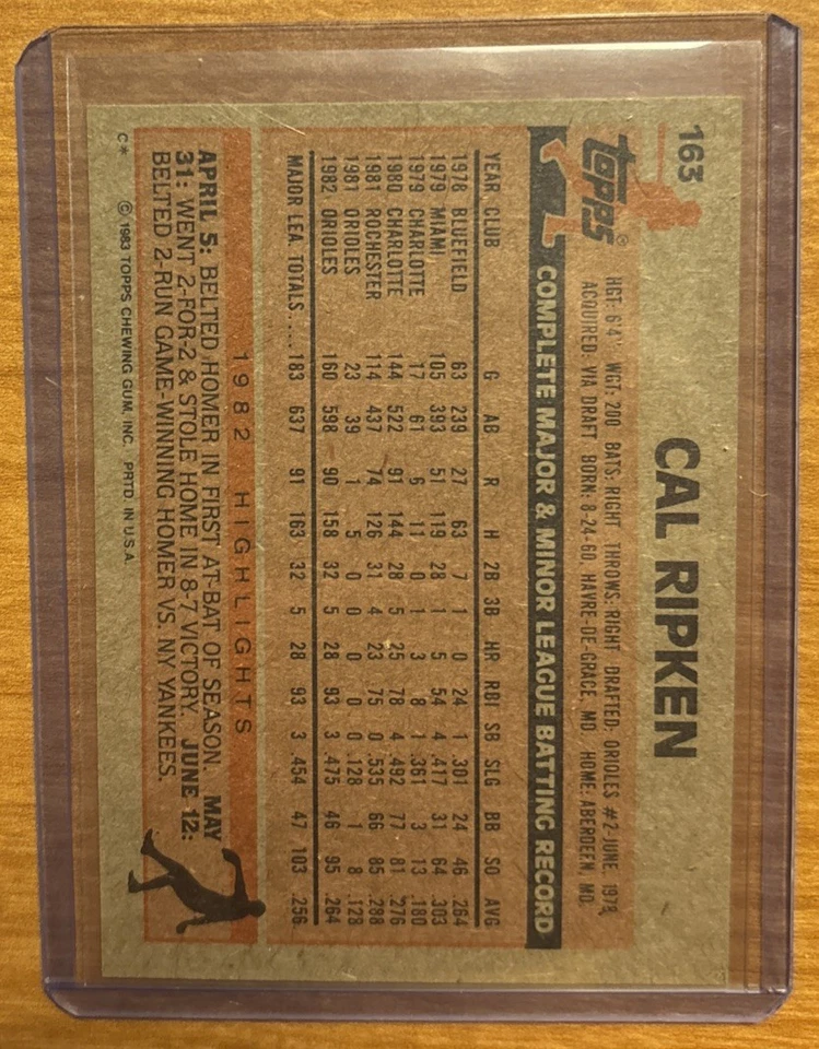 1983 Topps Set-Break #163 Cal Ripken Jr. NM-MT OR BETTER Orioles - Imagem 2 de 2