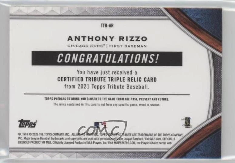 2021 Topps Tribute Tribute Triple Relics /150 Anthony Rizzo #TTR-AR - Image 2 of 2