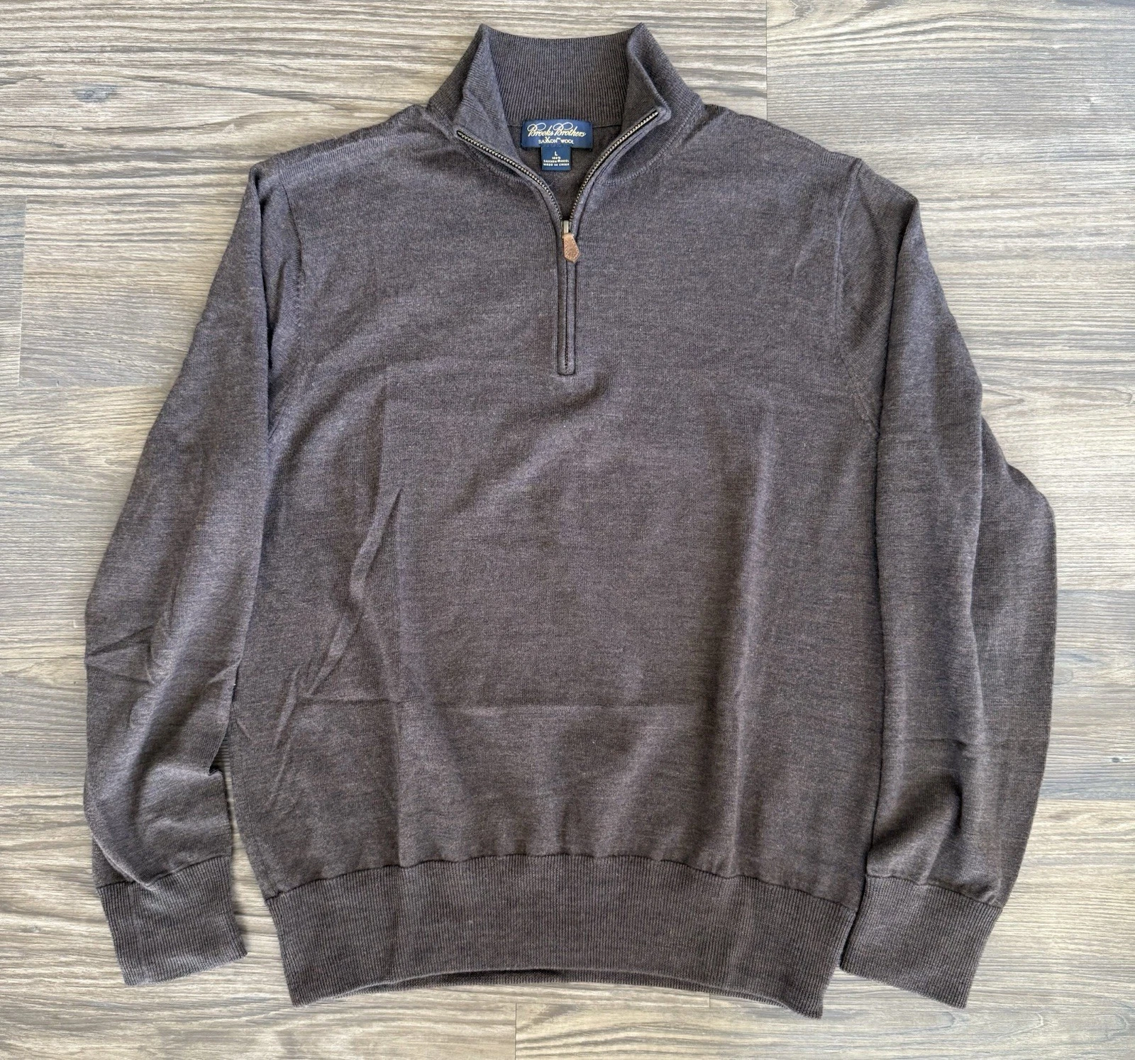 Brooks Brothers 100% Saxxon Wool Gray Mock Neck 1/4 Zip Pullover Sweater Men’s L
