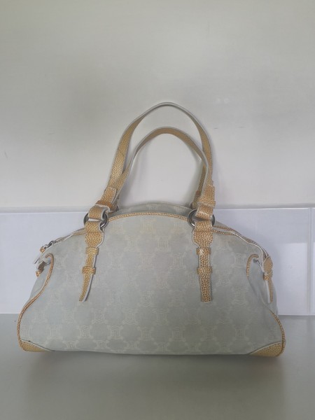 Céline CELINE Paris Macadam Canvas Handbag White/Gray Authentic