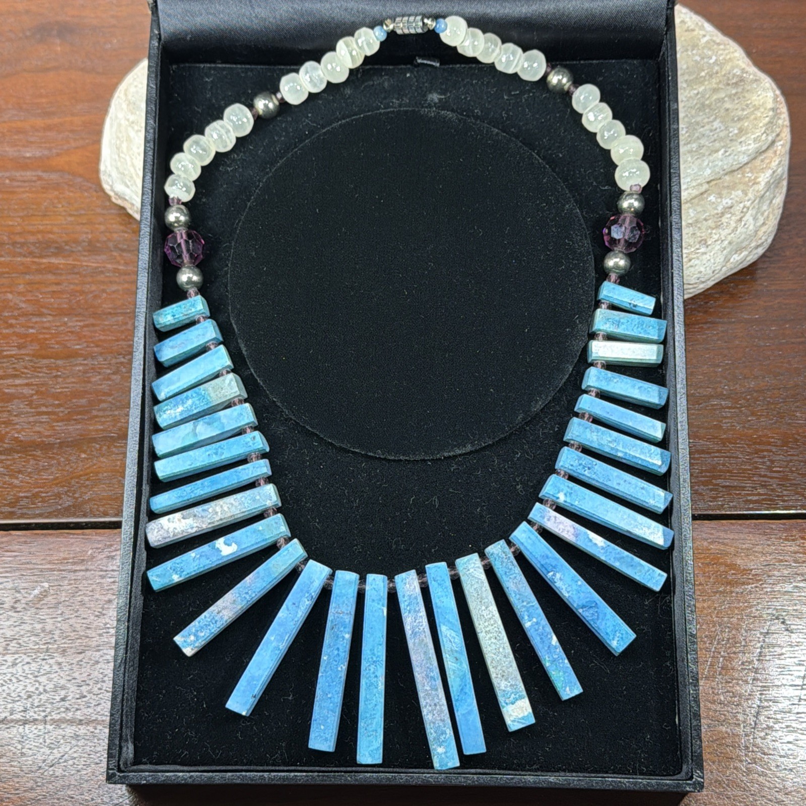 Turquoise Rectangular Bar Necklace Amethyst Silve… - image 12