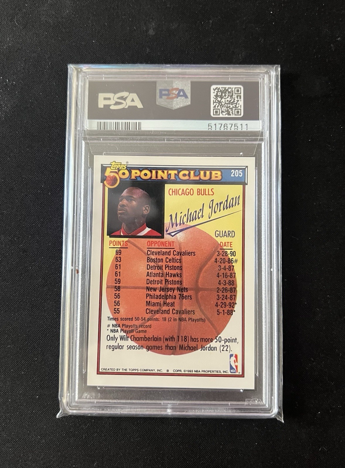 1992-93 Topps 50 Point Club #205 Michael Jordan PSA 10 Gem Mint view 2