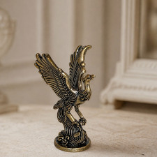 Metal Phoenix Bird Figurine Vintage Brass Sta...