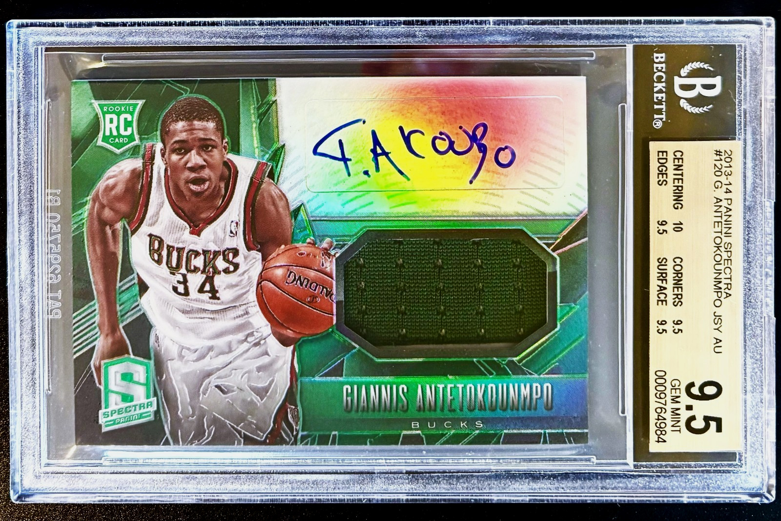 2013 Panini Spectra Giannis Antetokounmpo RC PATCH AUTO #120 BGS 9.5 True Gem+